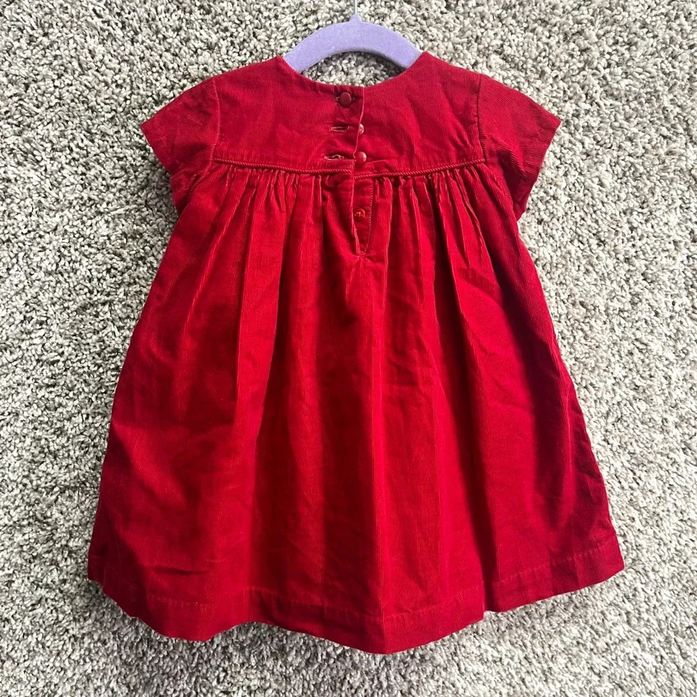 Ralph Lauren Dress Baby 9M Red Smocked Corduroy Short Sleeve